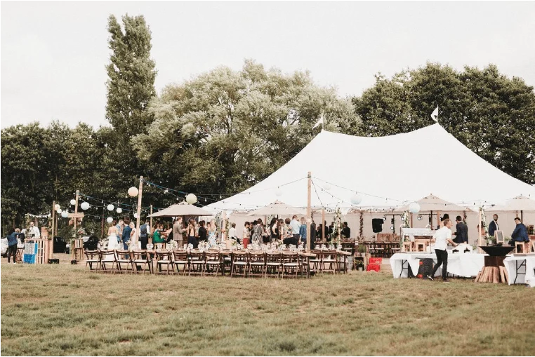 Guests gathered outside a white marquee — example for events in Bowdon