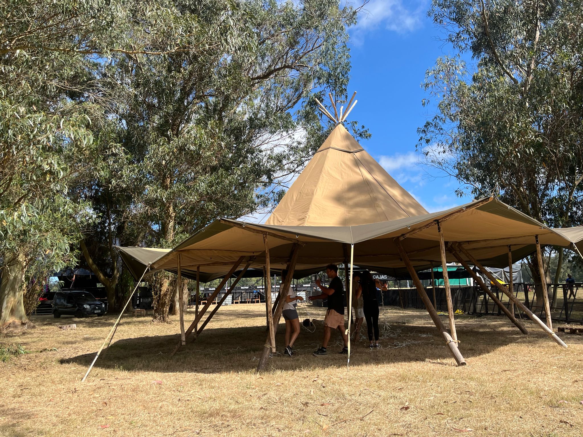 Single tipi beneath trees — example for events in Staffordshire