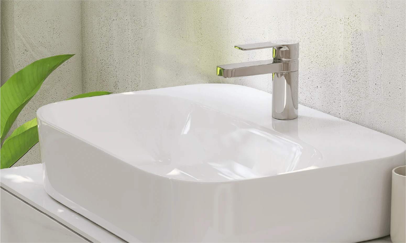 White washbasin with a modern tap