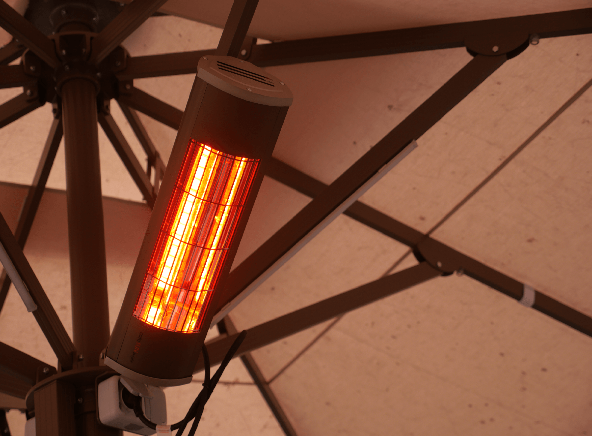 Electric heater mounted inside a tent — example for events in Alderley Edge