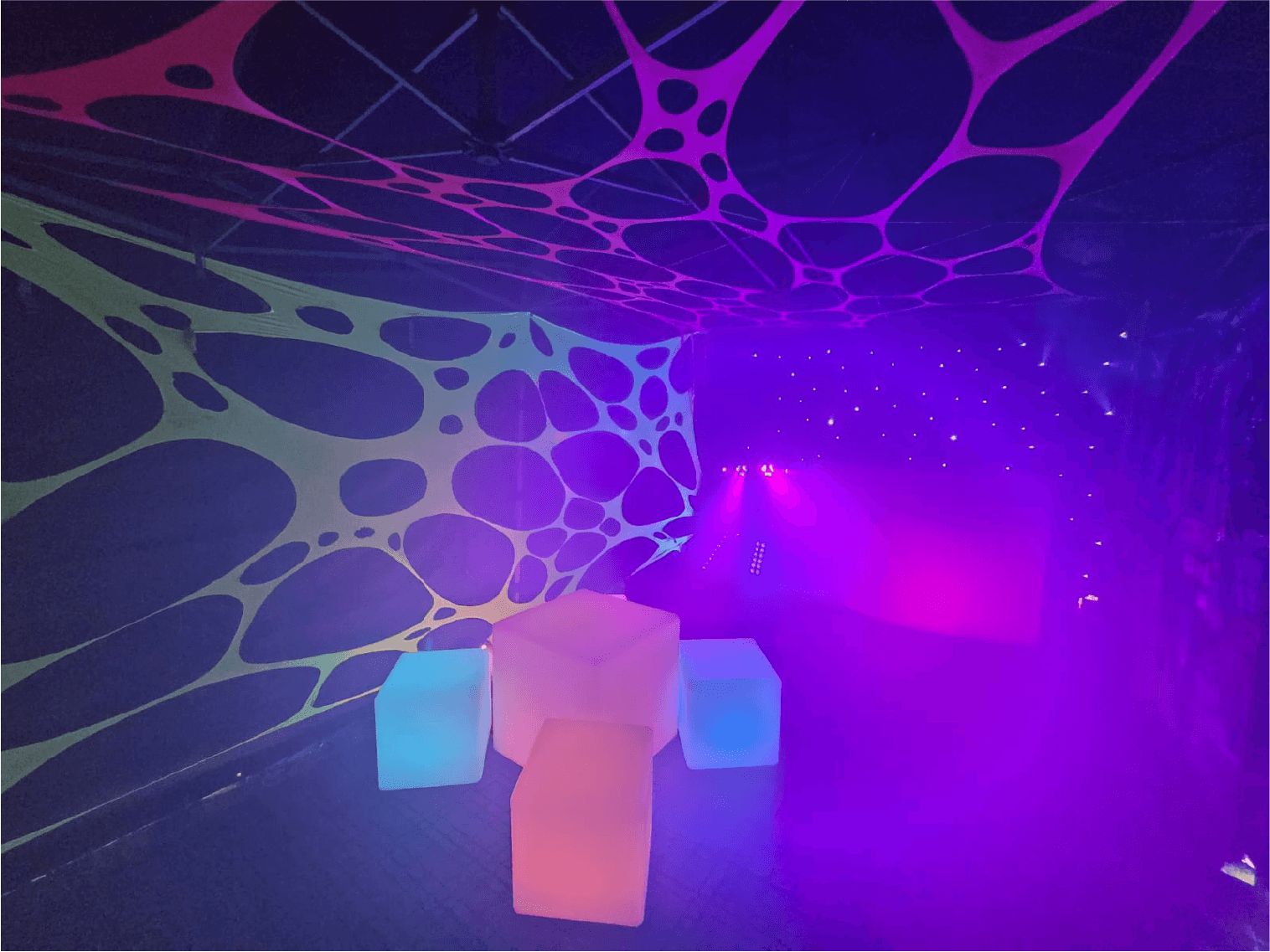 Party tent lighting projected across the ceiling and walls — example for events in Alderley Edge